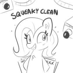 Size: 1280x1280 | Tagged: safe, artist:tjpones, fluttershy, pegasus, pony, g4, camera, female, grin, lineart, mare, monochrome, nervous, sketch, smiling, tumblr 2018 nsfw purge, tumblr drama