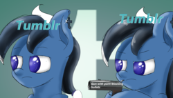 Size: 1212x688 | Tagged: safe, artist:plushcolossus, oc, oc only, earth pony, pony, abstract background, female, gun, mare, meme, ponified, trust nobody not even yourself, tumblr, tumblr 2018 nsfw purge, tumblr drama, weapon
