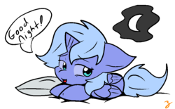 Size: 894x556 | Tagged: safe, artist:zutcha, princess luna, alicorn, pony, g4, crescent moon, cute, cutie mark, female, filly, goodnight, lunabetes, moon, pillow, simple background, sleepy, smol, solo, speech bubble, transparent background, woona, younger
