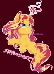 Size: 2875x3900 | Tagged: safe, artist:katakiuchi4u, sunset shimmer, pony, unicorn, g4, chest fluff, ear fluff, female, fiery shimmer, fire, freckles, high res, mare, peppered bacon, smiling, solo, unshorn fetlocks