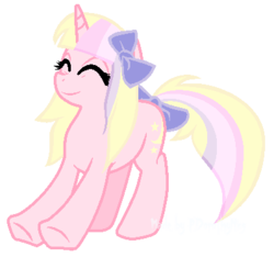 Size: 398x372 | Tagged: safe, artist:doroshll, oc, oc only, oc:sugar moon, pony, unicorn, bow, eyes closed, female, hair bow, mare, simple background, solo, tail bow, transparent background