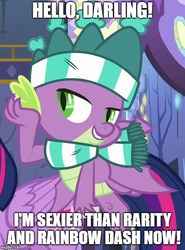 Size: 480x649 | Tagged: safe, edit, edited screencap, screencap, spike, twilight sparkle, alicorn, dragon, pony, g4, my little pony best gift ever, bedroom eyes, caption, clothes, darling, scarf, striped scarf, text, twilight sparkle (alicorn), twilight's castle, winged spike, wings, winter outfit