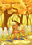 Size: 794x1096 | Tagged: safe, alternate version, artist:skyaircobra, applejack, earth pony, pony, g4, autumn, colored hooves, cowboy hat, eyes closed, female, fence, hat, mare, smiling, solo, tree, trotting