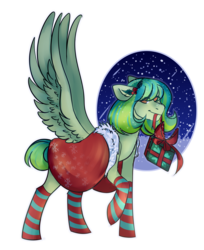 Size: 2776x3408 | Tagged: safe, artist:kazanzh, oc, oc only, pegasus, pony, clothes, female, high res, mare, mouth hold, present, simple background, socks, solo, striped socks, transparent background
