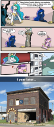 Size: 460x1087 | Tagged: artist needed, safe, edit, discord, princess cadance, princess celestia, princess luna, queen chrysalis, trixie, twilight sparkle, alicorn, draconequus, pony, g4, angry celestia, blowing a kiss, building, defenestration, employer meme, floating heart, heart, hoof shoes, meme, one eye closed, photo, photo edit, remake, thrown out of the window, tumblr, tumblr 2018 nsfw purge, tumblr drama, wink