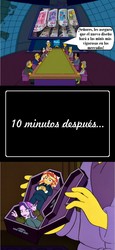 Size: 705x1529 | Tagged: safe, starlight glimmer, sunset shimmer, equestria girls, g4, clothes, coffin, dead, doll, equestria girls minis, face, female, irl, male, parody, photo, simpsons did it, spanish, the simpsons, toy