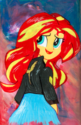 Size: 1200x1854 | Tagged: safe, artist:aquilateagle, sunset shimmer, human, equestria girls, g4, cardboard box, female, painted, painting, solo, traditional art