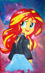 Size: 1200x1934 | Tagged: safe, alternate version, artist:aquilateagle, sunset shimmer, human, equestria girls, g4, cardboard box, female, painted, painting, solo, traditional art