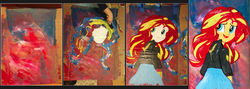 Size: 1280x454 | Tagged: safe, artist:aquilateagle, sunset shimmer, human, equestria girls, g4, cardboard box, female, painting, progression, solo, traditional art