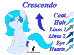 Size: 1280x960 | Tagged: safe, artist:hartenas, oc, oc only, oc:crescendo, pony, unicorn, female, giant pony, macro, mare, reference sheet, simple background, size comparison, solo, white background