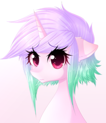 Size: 1280x1474 | Tagged: safe, artist:fluffymaiden, oc, oc only, oc:reverie, pony, unicorn, female, floppy ears, gradient background, looking at you, mare, solo