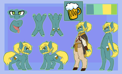 Size: 1280x782 | Tagged: safe, artist:oddends, oc, pony, anthro, alcohol, anthro with ponies, beer, clothes, reference sheet
