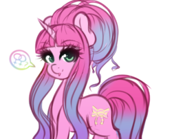 Size: 1280x1032 | Tagged: safe, artist:fluffymaiden, oc, oc only, oc:sugar lace, pony, unicorn, female, lesbian, looking at you, mare, smiling, solo, speech bubble