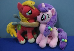 Size: 3300x2268 | Tagged: safe, artist:onlyfactory, big macintosh, sugar belle, earth pony, pony, unicorn, g4, bootleg, duo, female, high res, irl, male, photo, plushie, ship:sugarmac, shipping, straight