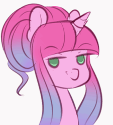 Size: 505x560 | Tagged: safe, artist:fluffymaiden, oc, oc only, oc:sugar lace, pony, unicorn, animated, eyebrow wiggle, female, gif, looking at you, mare, smiling, solo