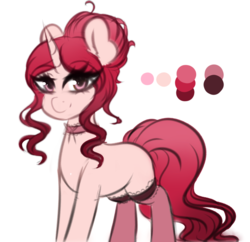 Size: 1280x1238 | Tagged: safe, artist:fluffymaiden, oc, oc only, oc:velvet rose, pony, unicorn, choker, clothes, female, mare, smiling, solo, stockings, thigh highs