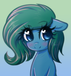 Size: 1280x1363 | Tagged: safe, artist:fluffymaiden, oc, oc only, oc:blue jade, earth pony, pony, blushing, female, floppy ears, gradient background, heart eyes, mare, smiling, solo, wingding eyes