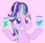 Size: 2000x1918 | Tagged: safe, artist:esfelt, starlight glimmer, pony, unicorn, g4, advertisement, deviantart, female, glowing horn, grin, horn, looking at you, magic, mare, meta, raised hoof, simple background, smiling, solo, telekinesis, tumblr, tumblr 2018 nsfw purge, twitter