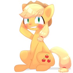 Size: 1280x1280 | Tagged: safe, artist:koiisu, applejack, earth pony, pony, g4, blushing, female, solo