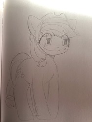 Size: 960x1280 | Tagged: safe, artist:koiisu, applejack, earth pony, pony, g4, female, sketch, smiling, solo, traditional art