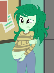 Size: 1280x1707 | Tagged: safe, artist:myfavoritepreggopics, wallflower blush, equestria girls, equestria girls specials, g4, my little pony equestria girls: better together, my little pony equestria girls: forgotten friendship, belly, belly button, big belly, embarrassed, female, freckles, gritted teeth, outie belly button, pregnant, pregnant equestria girls, solo, story included
