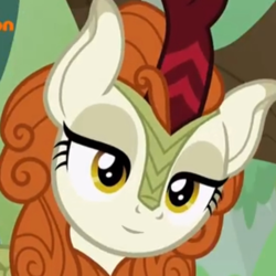 Size: 640x640 | Tagged: safe, screencap, autumn blaze, kirin, g4, sounds of silence, female, inverted mouth, smiling, solo