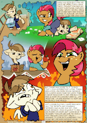 Size: 706x1000 | Tagged: safe, artist:whateverbender, babs seed, featherweight, earth pony, pegasus, pony, comic:flock together birthday, g4, animated, bully, bullying, colt, comic, drunker babs, explicit source, female, filly, foal, frame by frame, gif, male, older, scared, sitting on person, sitting on pony, squigglevision