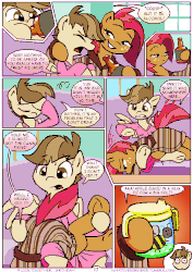 Size: 706x1000 | Tagged: safe, artist:whateverbender, babs seed, featherweight, pony, comic:flock together birthday, g4, animated, comic, crossdressing, drunker babs, explicit source, female, frame by frame, gif, male, older, pink dress, squigglevision, underaged drinking