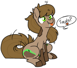 Size: 1051x937 | Tagged: safe, artist:/d/non, oc, oc only, oc:cursed bark, original species, pony, timber pony, timber wolf, behaving like a dog, drool, fangs, messy mane, species swap, speech bubble, tail wag, tongue out, wood