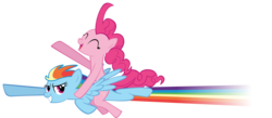 Size: 13530x5881 | Tagged: safe, artist:ace play, pinkie pie, rainbow dash, earth pony, pegasus, pony, g4, absurd resolution, duo, duo female, female, mare, pinkie pie riding rainbow dash, ponies riding ponies, rainbow trail, riding, simple background, transparent background, vector