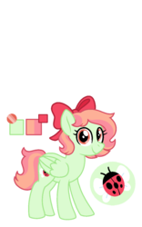 Size: 800x1280 | Tagged: safe, artist:sandwichbuns, oc, oc only, oc:ladybird, pegasus, pony, bow, female, hair bow, magical lesbian spawn, mare, offspring, parent:fluttershy, parent:rainbow dash, parents:flutterdash, reference sheet, simple background, solo, transparent background