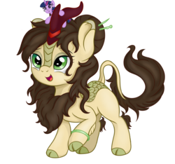 Size: 3000x2802 | Tagged: safe, artist:celsian, twilight sparkle, oc, oc:jade, kirin, pony, unicorn, 2019 community collab, derpibooru community collaboration, g4, chinese, cloven hooves, cute, eyeshadow, female, hair bun, high res, jewelry, kirin oc, makeup, mare, movie accurate, open mouth, plushie, raised hoof, simple background, smiling, solo, transparent background, unicorn twilight