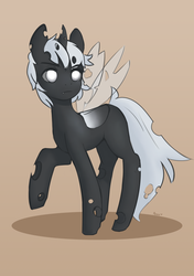 Size: 1748x2480 | Tagged: safe, artist:pezzhippo, oc, oc only, oc:silver lies, changeling, pony, changeling oc, female, mare, solo, standing, white changeling