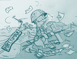Size: 1024x791 | Tagged: safe, artist:agm, earth pony, pony, bandage, battlefield, blank flank, censorship, cigarette, clothes, crying, drawing, eyes closed, fort, gun, helicopter, helmet, meta, military, military uniform, monochrome, notebook, paper, peace sign, pen, pencil, running, sandbag, smiling, smoking, soldier, trench, tumblr, tumblr 2018 nsfw purge, tumblr drama, war, wind