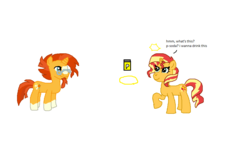 Size: 983x567 | Tagged: safe, artist:theinflater19, sunburst, sunset shimmer, pony, unicorn, series:sunset shimmer body inflated by p-balloon soda, g4, imminent inflation, soda, this will end in balloons