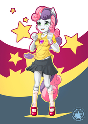 Size: 955x1351 | Tagged: safe, artist:mysticalpha, sweetie belle, anthro, g4, clothes, female, open mouth, solo