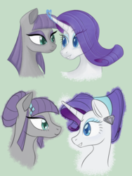 Size: 540x720 | Tagged: safe, artist:puddingskinmcgee, maud pie, rarity, earth pony, pony, unicorn, g4, alternate hairstyle, duo, female, lesbian, ship:rarimaud, shipping, simple background, smiling, wingding eyes