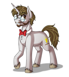 Size: 2800x3100 | Tagged: safe, artist:jack-pie, oc, oc only, oc:arboreal shelter, pony, bowtie, facial hair, glasses, high res, male, simple background, smiling, solo, stallion, transparent background