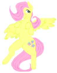 Size: 752x970 | Tagged: safe, artist:rudy, derpibooru exclusive, fluttershy, pegasus, pony, g4, female, raised hooves, simple background, smiling, solo, spread wings, white background, wings