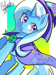 Size: 900x1200 | Tagged: safe, artist:yuyutsuka_0130, trixie, pony, unicorn, g4, cape, clothes, female, hat, mare, trixie's cape, trixie's hat