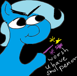 Size: 560x551 | Tagged: safe, artist:jb, trixie, pony, g4, 1000 hours in ms paint, magic, ms paint, shitposting, solo, wand, woosh