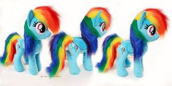 Size: 3000x1504 | Tagged: safe, artist:epicrainbowcrafts, rainbow dash, pegasus, pony, g4, female, folded wings, irl, mare, photo, plushie, smiling, solo, standing, wings