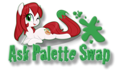 Size: 800x466 | Tagged: safe, oc, oc only, oc:palette swap, earth pony, pony, tumblr:ask palette swap, banner, cute, female, header, lying, mare, ocbetes, one eye closed, paint, simple background, solo, transparent background, wink