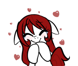Size: 388x328 | Tagged: safe, artist:jessy, oc, oc only, oc:palette swap, earth pony, pony, tumblr:ask palette swap, ^^, blushing, eyes closed, female, floppy ears, heart, mare, simple background, smiling, solo, white background
