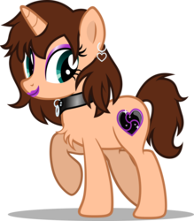 Size: 1280x1458 | Tagged: safe, artist:cyberapple456, oc, oc only, oc:chloe adore, pony, unicorn, chest fluff, collar, ear piercing, earring, eyeshadow, female, heart, jewelry, lipstick, makeup, mare, piercing, purple eyeshadow, purple lipstick, raised hoof, simple background, solo, transparent background, vector