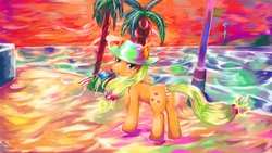 Size: 1280x720 | Tagged: safe, artist:kunshomo, applejack, earth pony, pony, g4, beach, female, mare, solo