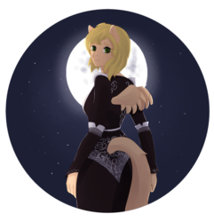 Size: 2429x2521 | Tagged: safe, artist:near, oc, oc only, pegasus, anthro, anthro oc, clothes, digital art, dress, evening, female, high res, looking at you, looking back, looking back at you, mare, moon, smiling, solo, ych result