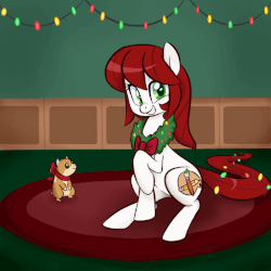 Size: 700x700 | Tagged: safe, artist:jessy, oc, oc only, oc:palette swap, earth pony, hamster, pony, tumblr:ask palette swap, animated, christmas, christmas lights, duo, female, gif, hearth's warming eve, holiday, mare