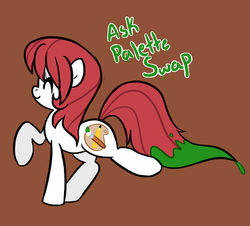 Size: 475x430 | Tagged: safe, artist:jessy, oc, oc only, oc:palette swap, earth pony, pony, tumblr:ask palette swap, banner, brown background, female, mare, simple background, solo