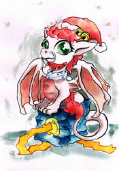 Size: 2401x3437 | Tagged: safe, artist:mashiromiku, dragon, commission, hearth's warming, high res, traditional art, watercolor painting